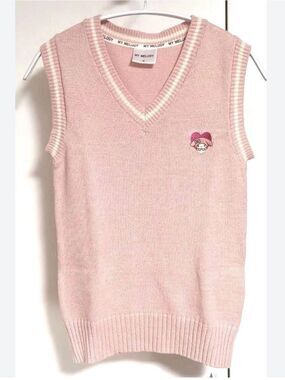 Sanrio My Melody V-neck knit vest features striped ribbing medium
